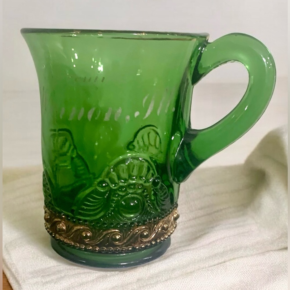 Antique EAPG Glass - Green w/ Gold Trim - Souvenir 1890s-1910s